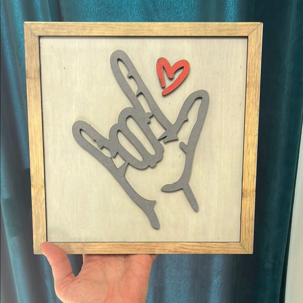 Gray and Red Hand Sign Wall Art
